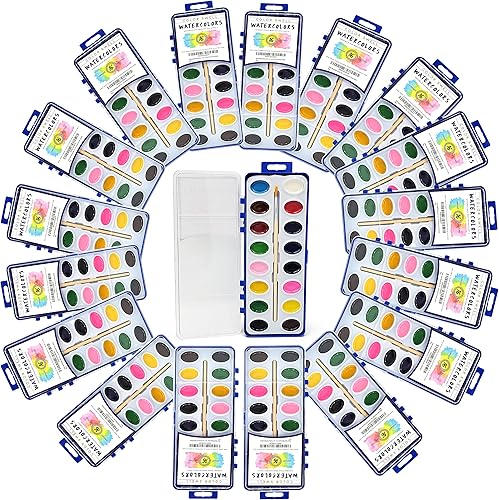 Color Swell Paquete de 18 pinturas de acuarela con pinceles de madera, 16 colores, colores de agua lavables