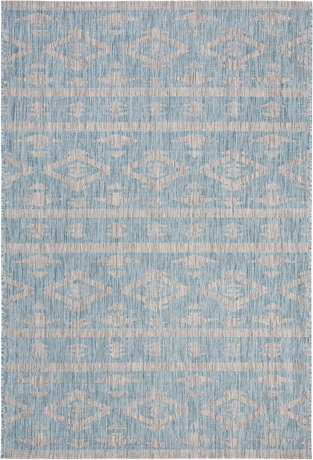 SAFAVIEH Courtyard Collection 4' x 5'7" Aqua/Grey CY8863 Indoor/ Outside Waterproof Easy--cleansingPatio Backyard Mudroom Accent--Mat