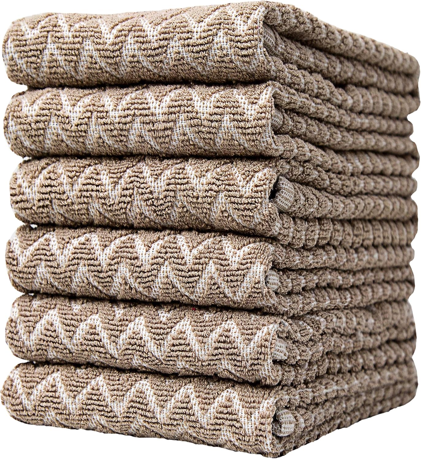 Bumble Premium Kitchen Towels (16”x 26”) Tan Chevron Design | Soft, Highly Absorbent with Hanging Loop | Natural Ring Spun Cotton | Large Kitchen Hand Towels | Tea Towels Set | 390 GSM - 6 Pack