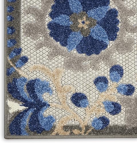 Miniatura 6 de Nourison, Aloha - Tapete para interiores o exteriores, naturalazul, 2 pies 3 pulgadas x 10 pies, fácil de limpiar, no desprende pelo, para