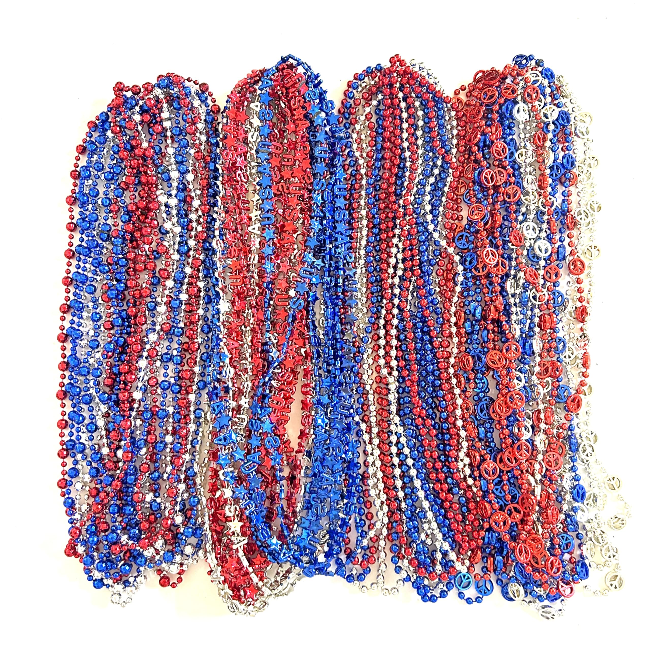 GZYSSL 102 Pcs 4th of July Beads Necklaces Independence Day Red Blue Silver Bead Necklaces Party Favors Fourth of July Patriotic Parade Beads Party Celebration Favors Decorations