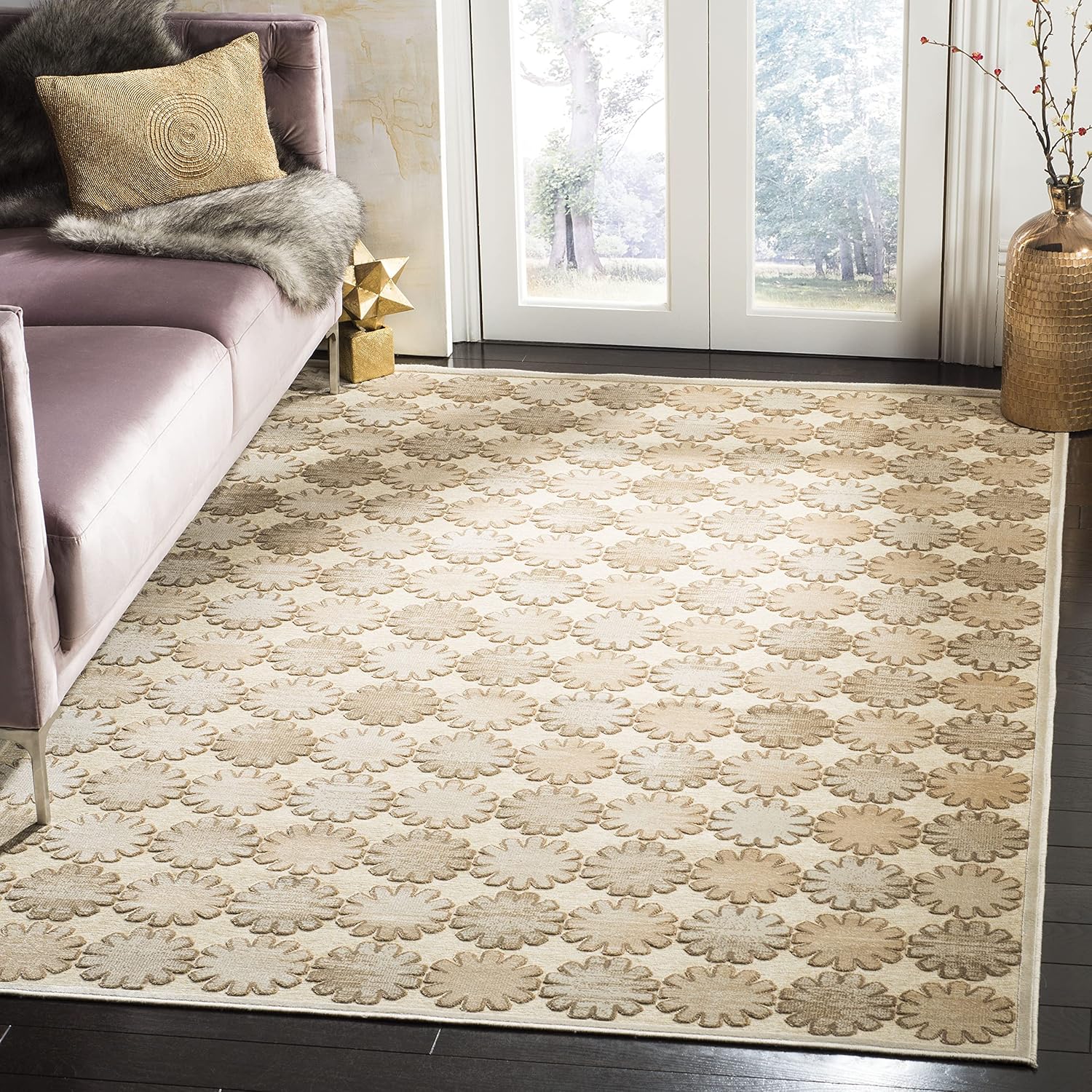 Martha Stewart x SAFAVIEH Area Rug Collection - 3'3" x 5'3", Stone & Cream, Viscose, Ideal for Living Room, Foyer, Bedroom, Accent Space (MSR74301-3440)