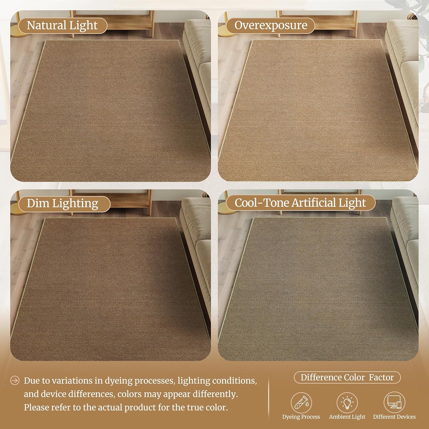 Faux Jute Non-Slip Area Rug, 5x7 Washable Pet-Friendly Floor Mat for Living Room, Bedroom, Entryway, Machine Woven Durable Scratch Resistant Carpet, Brown