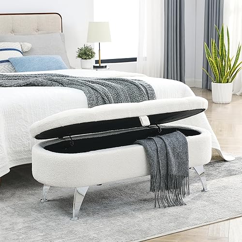 Banco de almacenamiento otomano tapizado con patas de metal, banco de extremo de cama, banco de entrada para sala de estar, entrada, lado de cama,