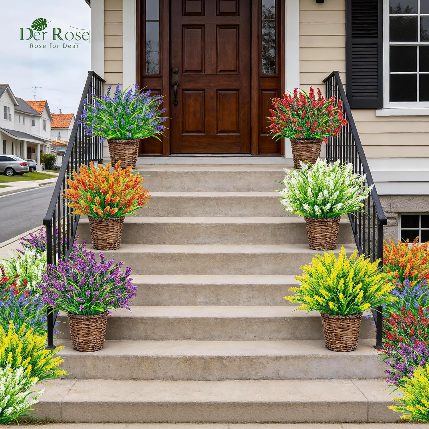 Der Rose 24 Bundles Artificial Flowers for Outdoors Fake Lavender Flowers UV Resistant Faux Plants Monkey Grass for Garden Porch Fence Patio Window Box Decor(Colorful) - Image 4