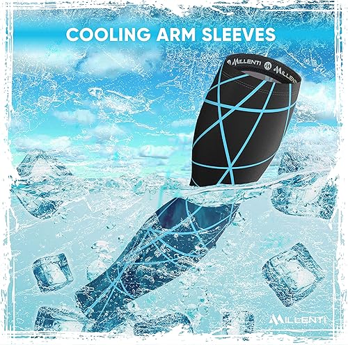 Miniatura 2 de Millenti Manga de compresión de brazo de enfriamiento Mangas de recuperación deportiva de protección solar, se enfría cuando está mojado, unisex en