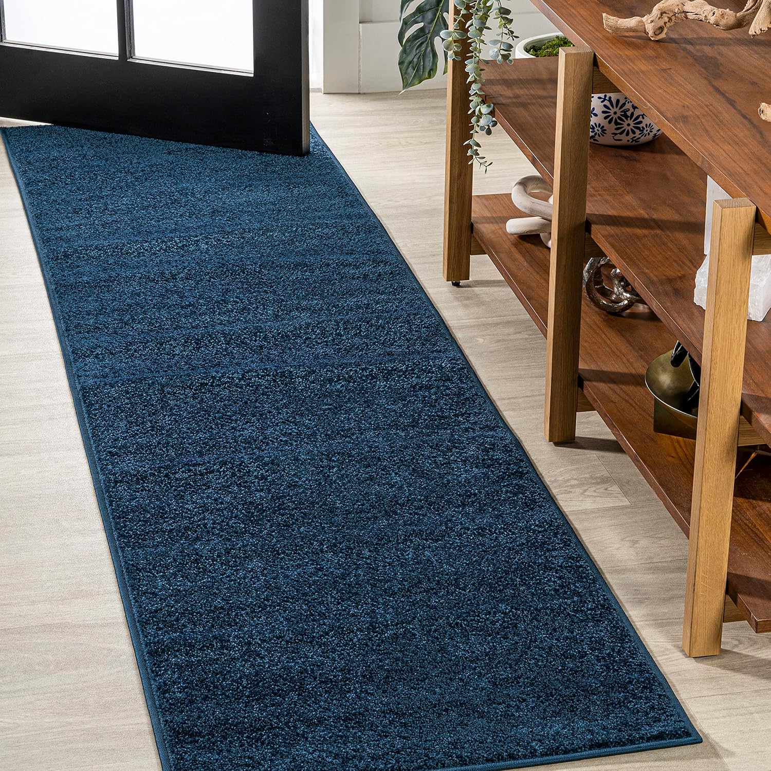 JONATHAN Y Haze Solid Low-Pile Navy Runner Rug 2x8, Coastal,Bohemian,Minimalist,Classic, Easy-Cleaning for Living Room,Bedroom,Kitchen,Pet Friendly,Non-Shedding (SEU100C-28)