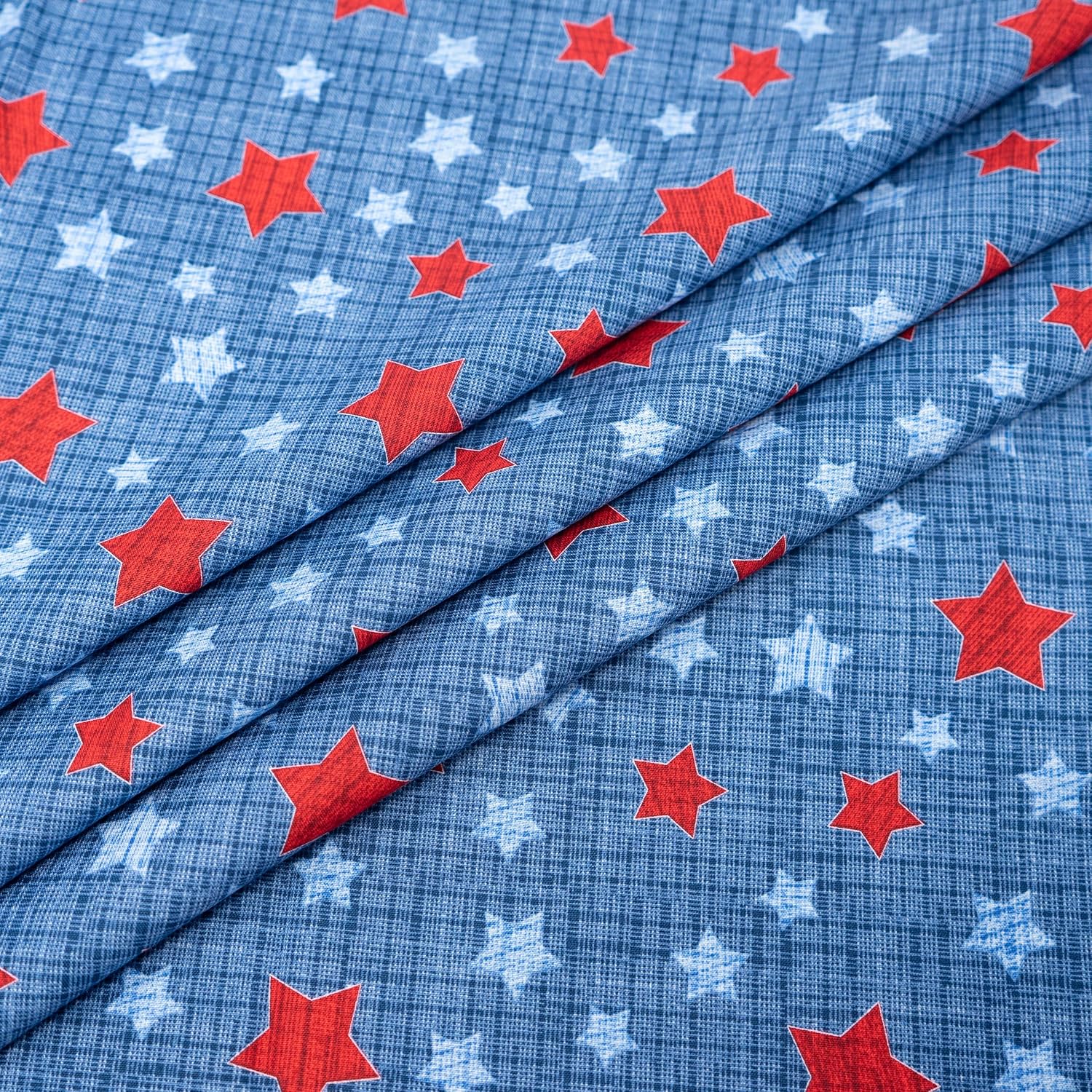 Singer 100% Cotton Quilt and Crafting Fabric for Sewing 44 inch Wide Red & Blue Stars On Texture Cut by the Yard