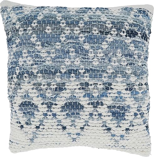 SARO LIFESTYLE Nautica Collection Diamond Chindi - Almohada con relleno de plumón, 18 x 18 pulgadas, color azul