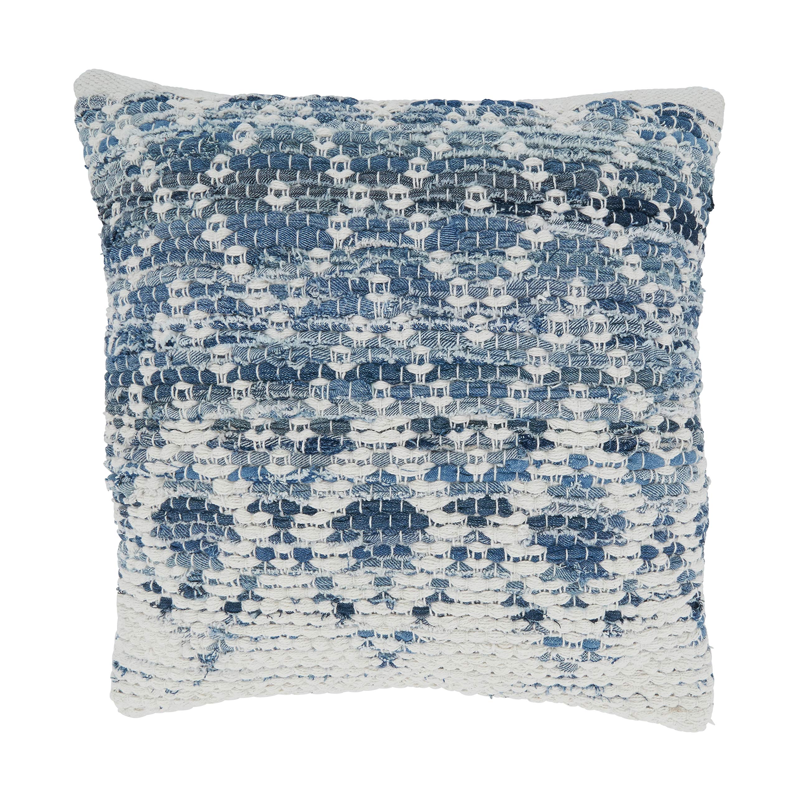 SARO LIFESTYLE Nautica Collection Diamond Chindi Throw Pillow Cover 18 x 18 Blue