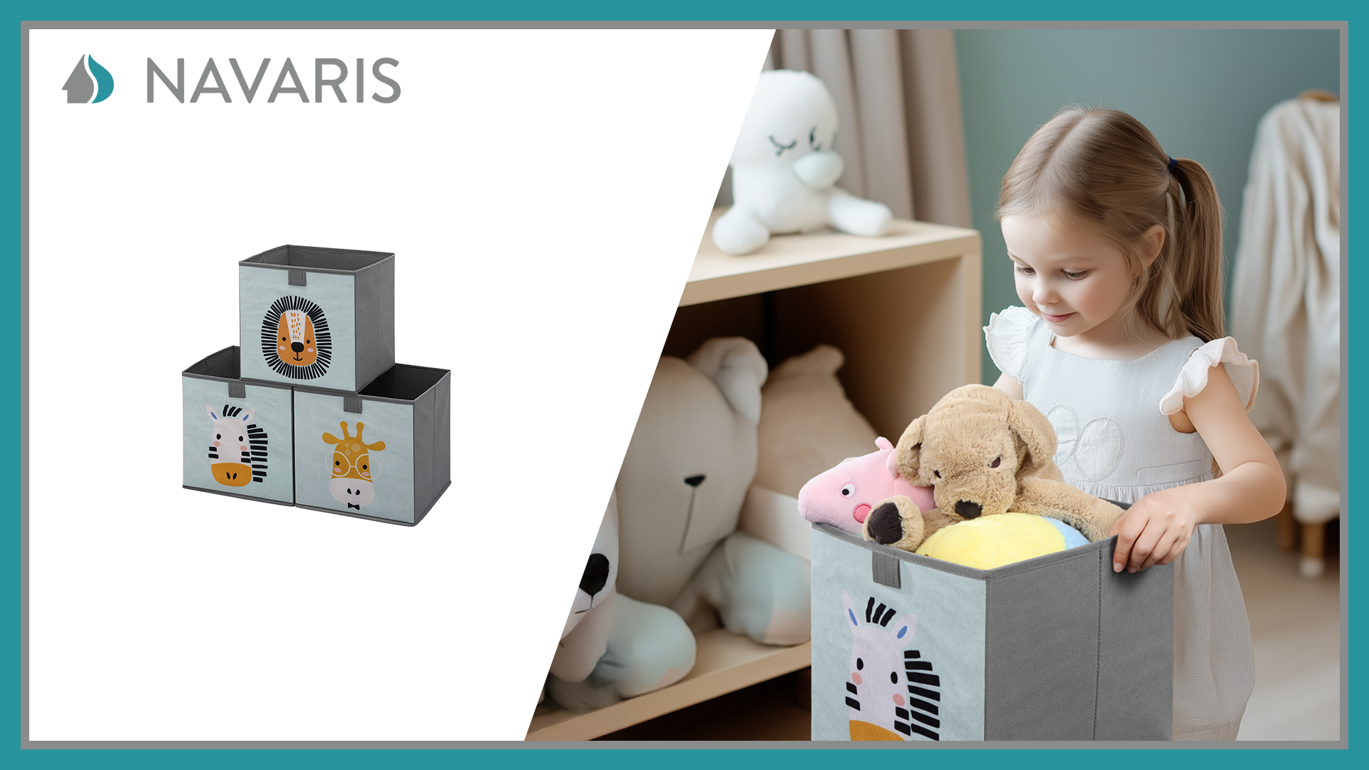 Navaris 3 x Aufbewahrungsbox – 3 x faltbare Behälter, 28 x 28 x 28 cm, zur Aufbewahrung von Spielzeug, Kleidung, Zubehör für Babys, Kinder Baby