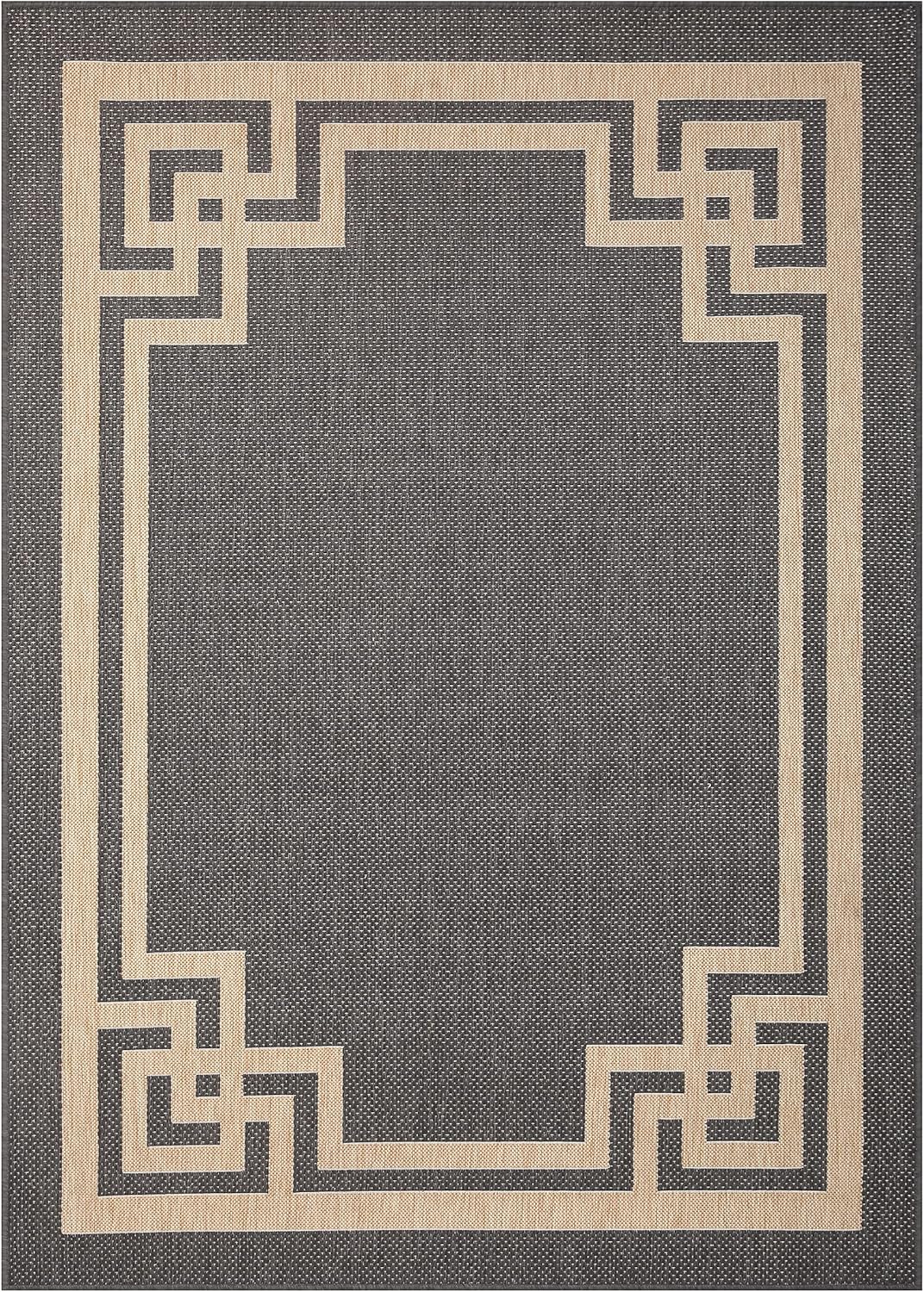 Modern Bordered Indoor Outdoor Area Rug Weather Resistant Outdoor Carpet for Porch Deck Balcony Backyard Patio Rug 5x7 Gray
