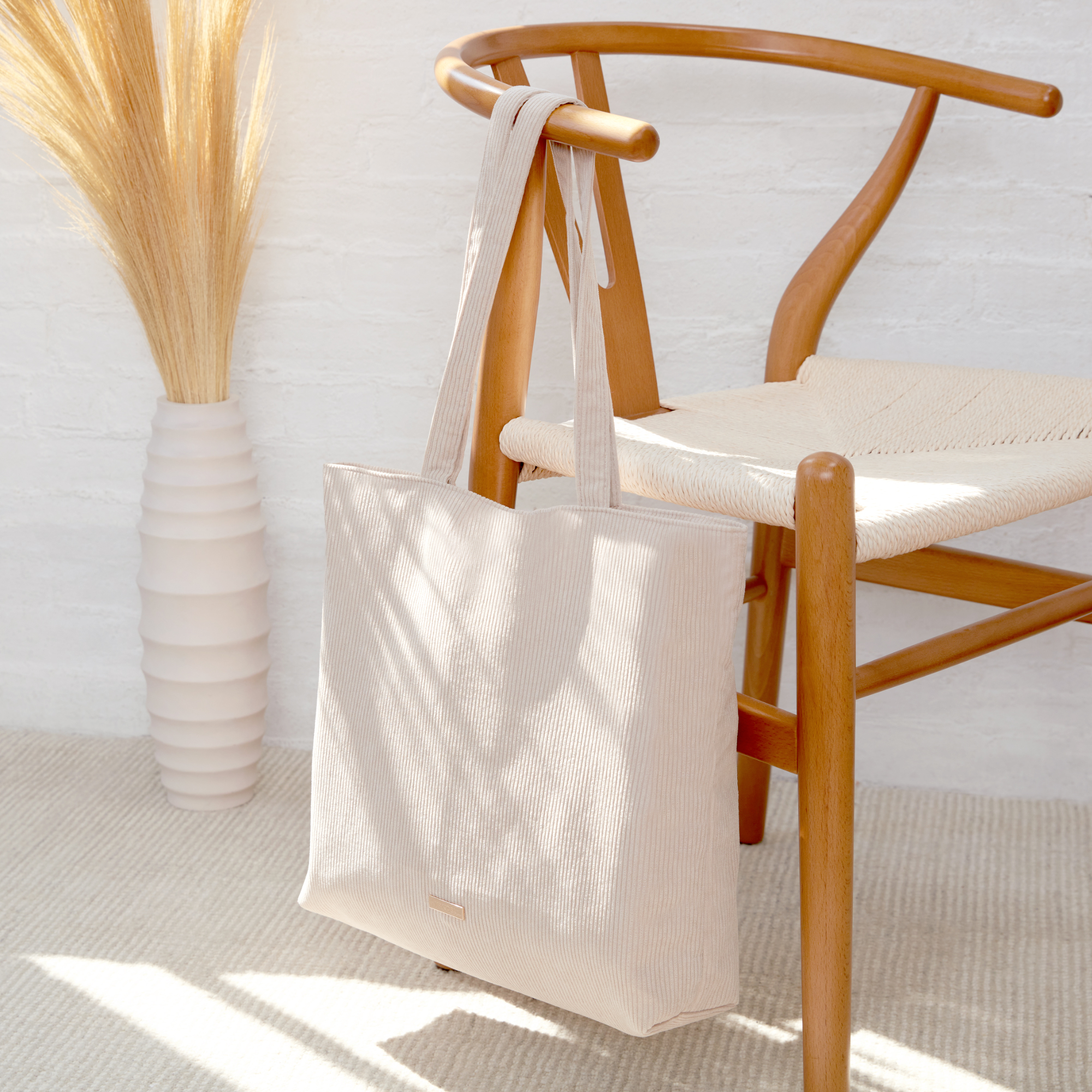 Bolsa tote de pana para mujer y hombre con cierre y bolsillos internos miniatura 7