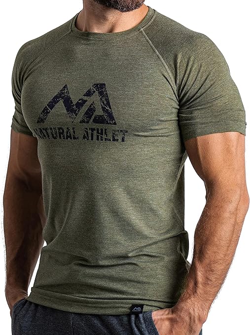 Natural Athlet Slim-Fit Fitness T-shirt voor heren, strak en lang sneldrogend sportshirt met korte mouwen, voor sport, gym, sportschool, workout, bodybuilding en krachttraining, antraciet, S