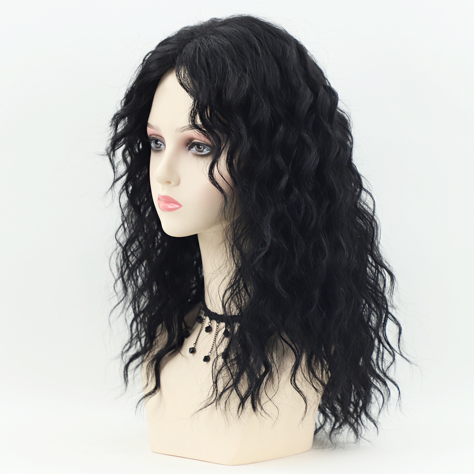 Wavy Fluffy Black Wig Long Curly  length Dark Brown Fluffy Long Wavy Synthetic Wig In DEEP COFFEE  main image 3