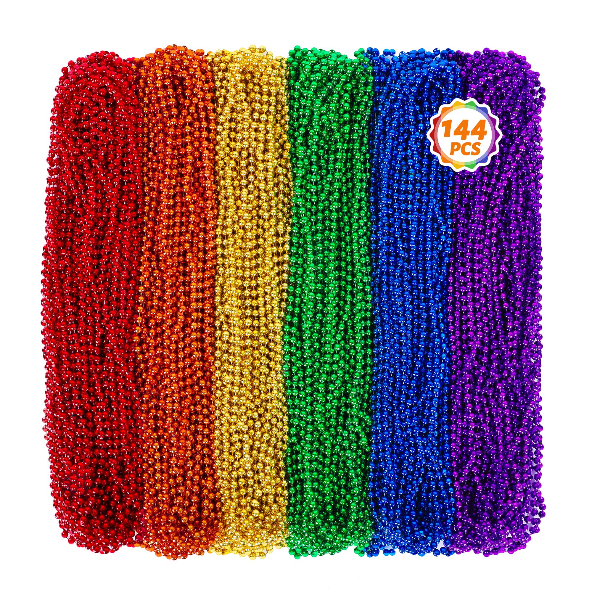 Huskein 144 PCS Pride Beads Necklaces Bulk, 33" LGBT Bead Necklaces, Rainbow Beaded, Pride Month Parade Accessories Set in 6 Colors Beads Stuff for