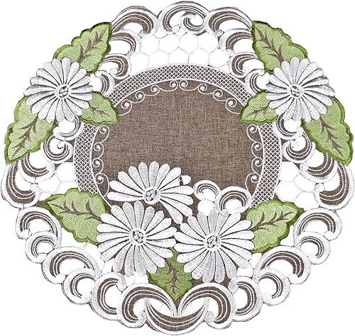 Margarita blanca con hojas verdes en felpudo marrón, mantel individual (15 pulgadas R