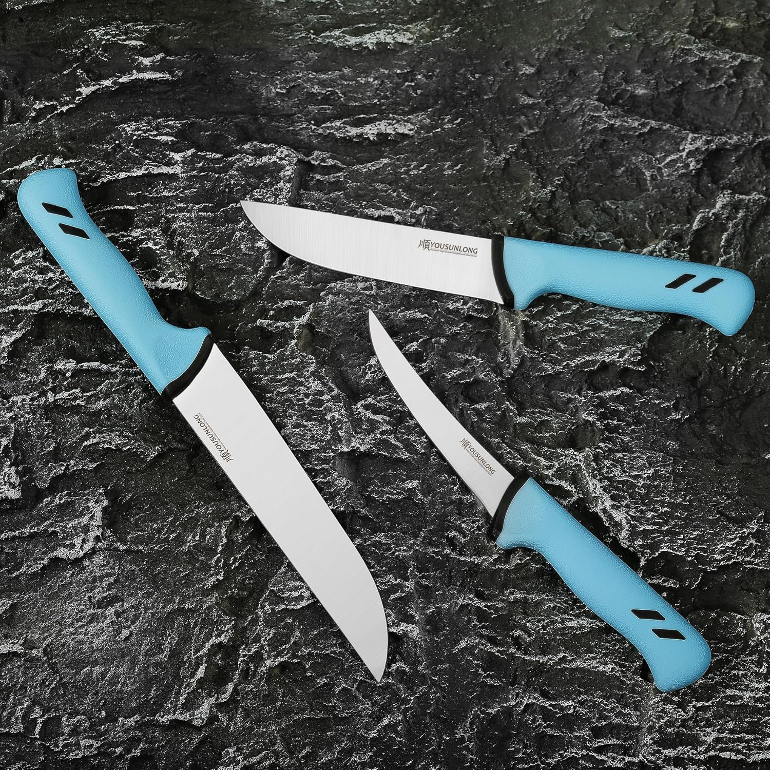 YOUSUNLONG 3-Piece Butcher Knife Set - Meat Processing Boning Knife Blade of 5" 6" 8" - Premium High-carbon Molybdenum Steel - Ergonomic & Non-slip Handle
