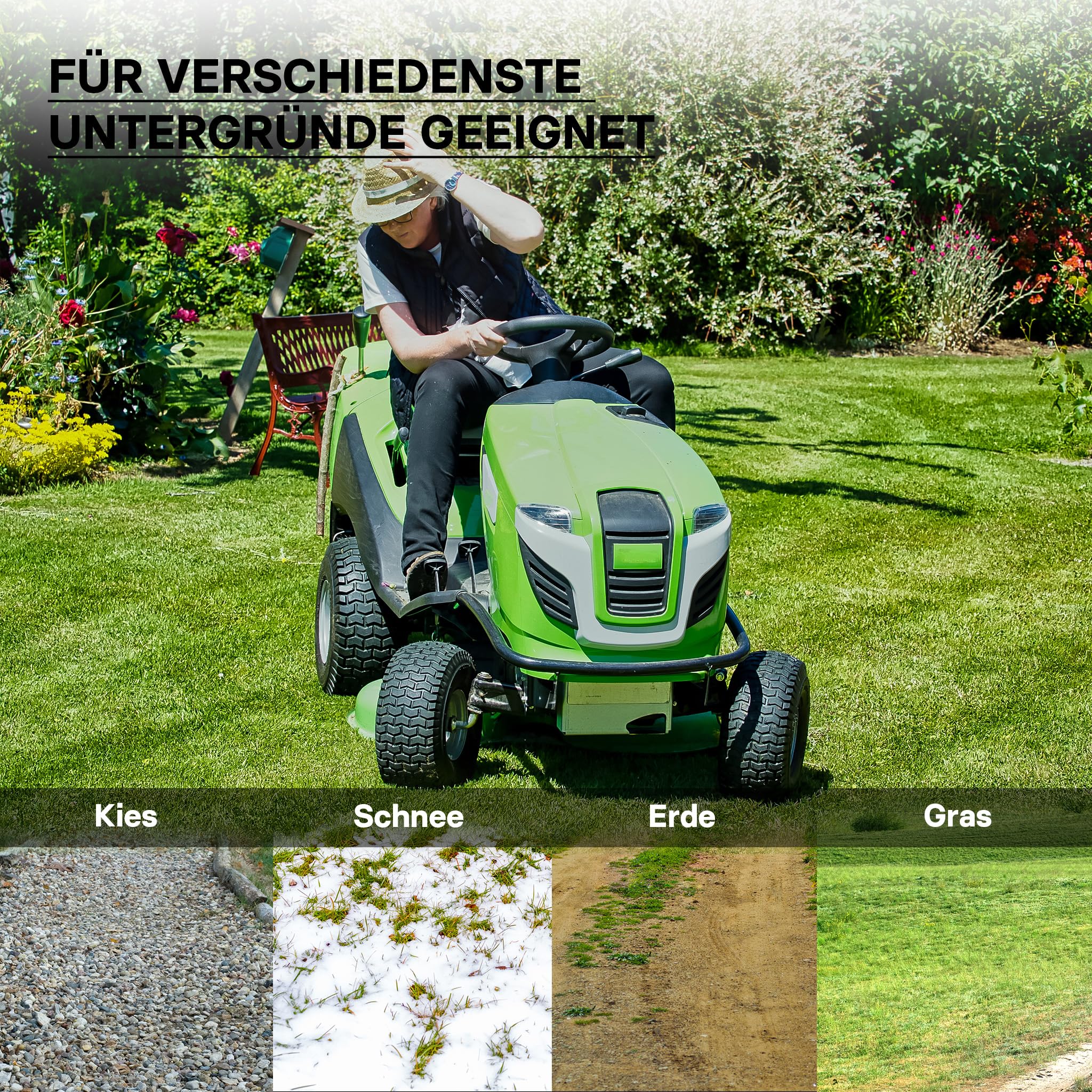 Wiltec Reifen für den Aufsitzmäher 15x6.00-6 4pr mit Schlauch und geradem Ventil Komplettrad Rasentraktor
