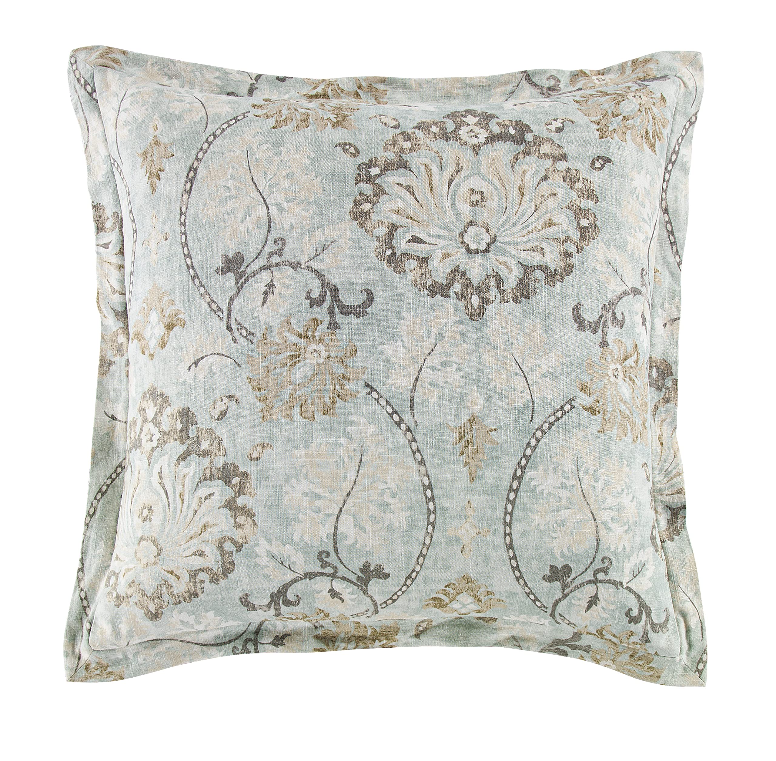 HiEnd Accents Dalia Euro Sham Pillow Cover 27x27 inch, Light Blue, Floral Linen Luxury Bedding, Traditional Modern Western Victorian Style