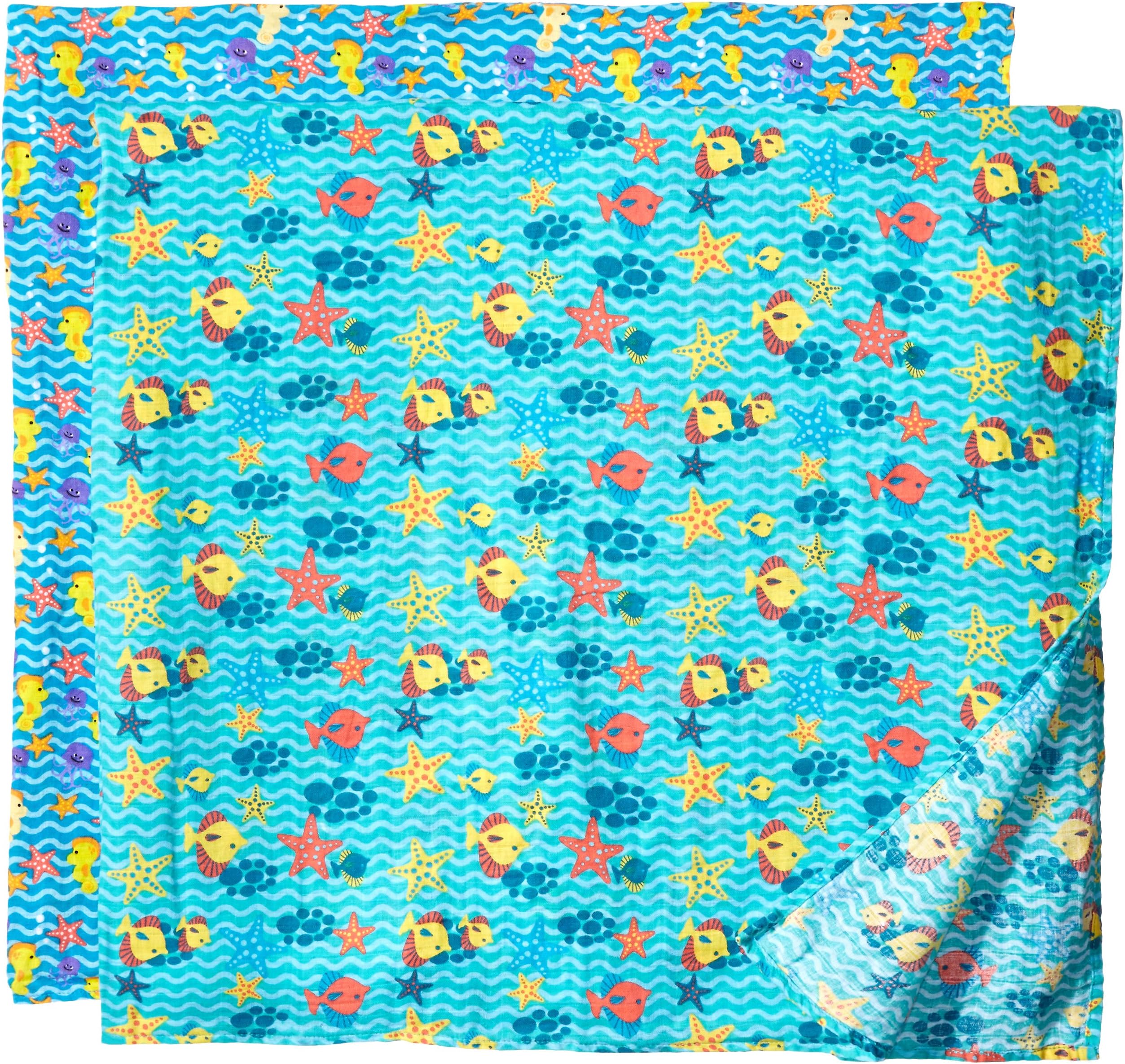 Organic Muslin Swaddle Blankets 47” x 47” - Made with Luxuriously Smooth Organic Muslin Cloth that Emulates the Womb - Breathable in Summer & Warming in Winter- Gentle Whispers, Calming Seas (2-pack) Sold by Vislinks. Other Uses – Stroller Cover, Beach Cover, Changing Blanket. Great Gift For Any New Parent