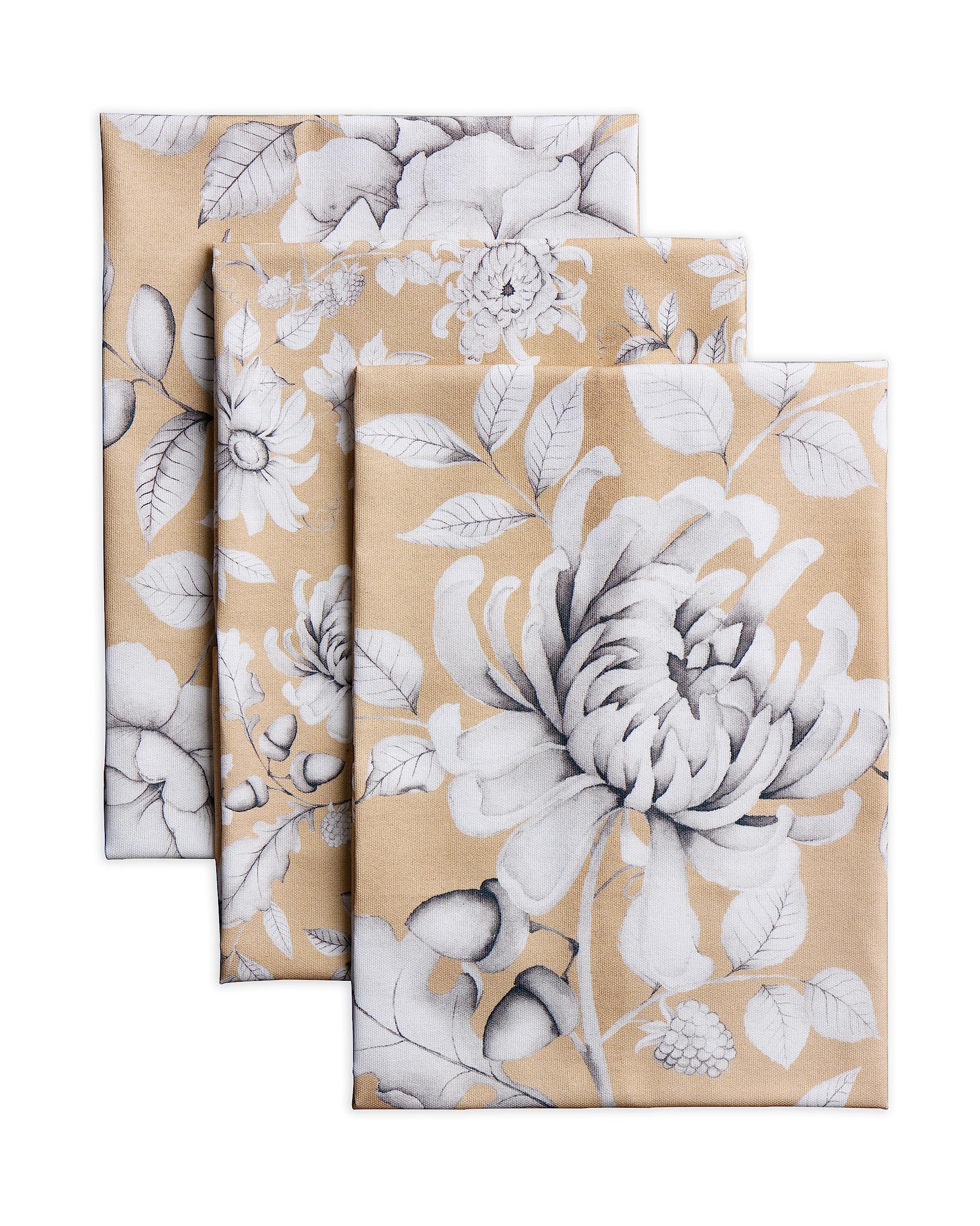 Maison D' Hermine 105 - Pretty Autumn Kitchen Towels Set Of 3 100% Cotton 70 Cm X 50 Cm Reusable Cloth Tea Dish Towels Absorbent With Hanging Loop For Kitchen Dining Christmas Decorations (Pretty Autumn)