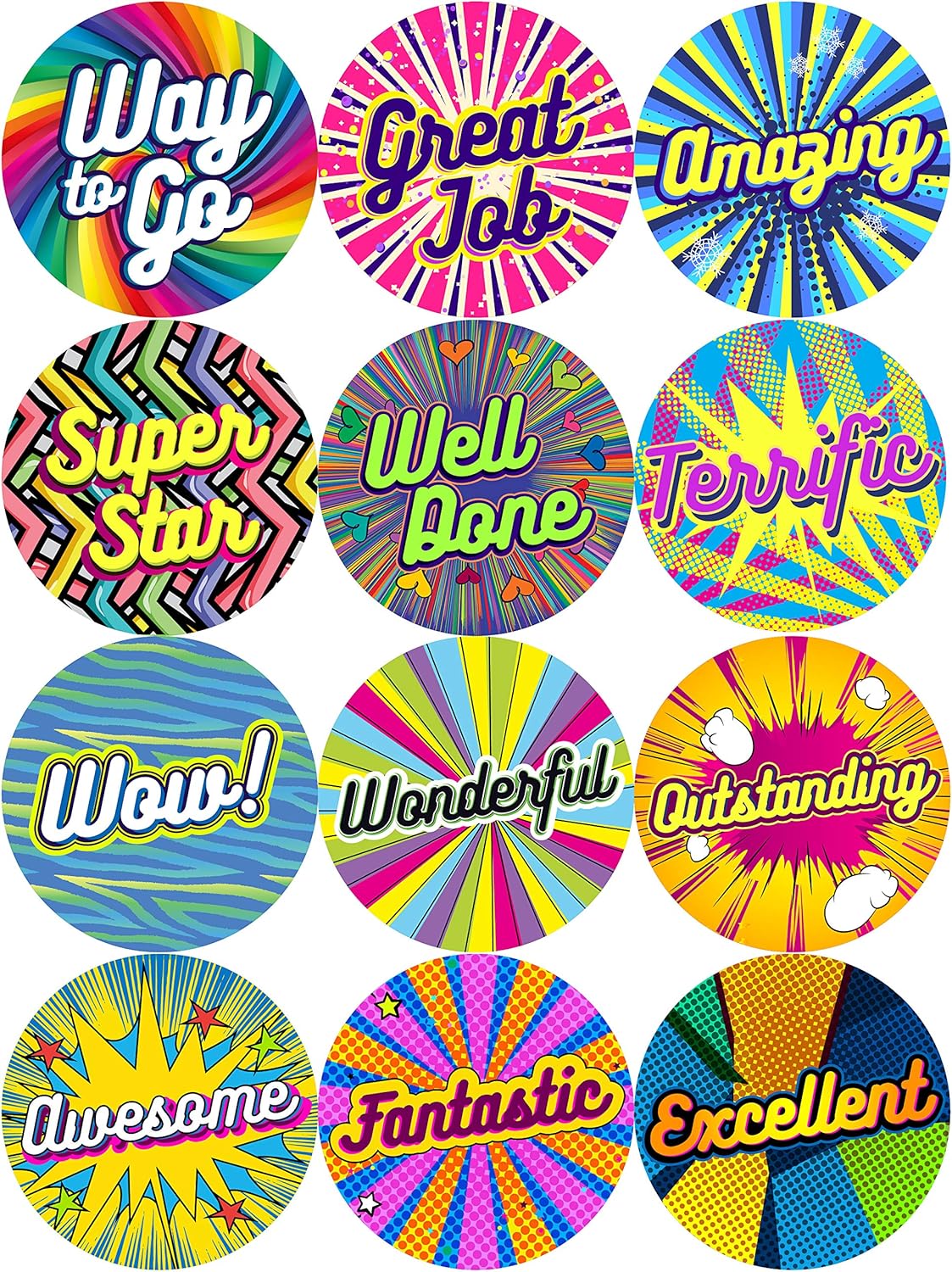 14400 Reward and Incentive Stickers | 0.75" Round with 12 Different Unique Designs (Abstract Theme) Recommended for All Ages and Classess (10 Pack)