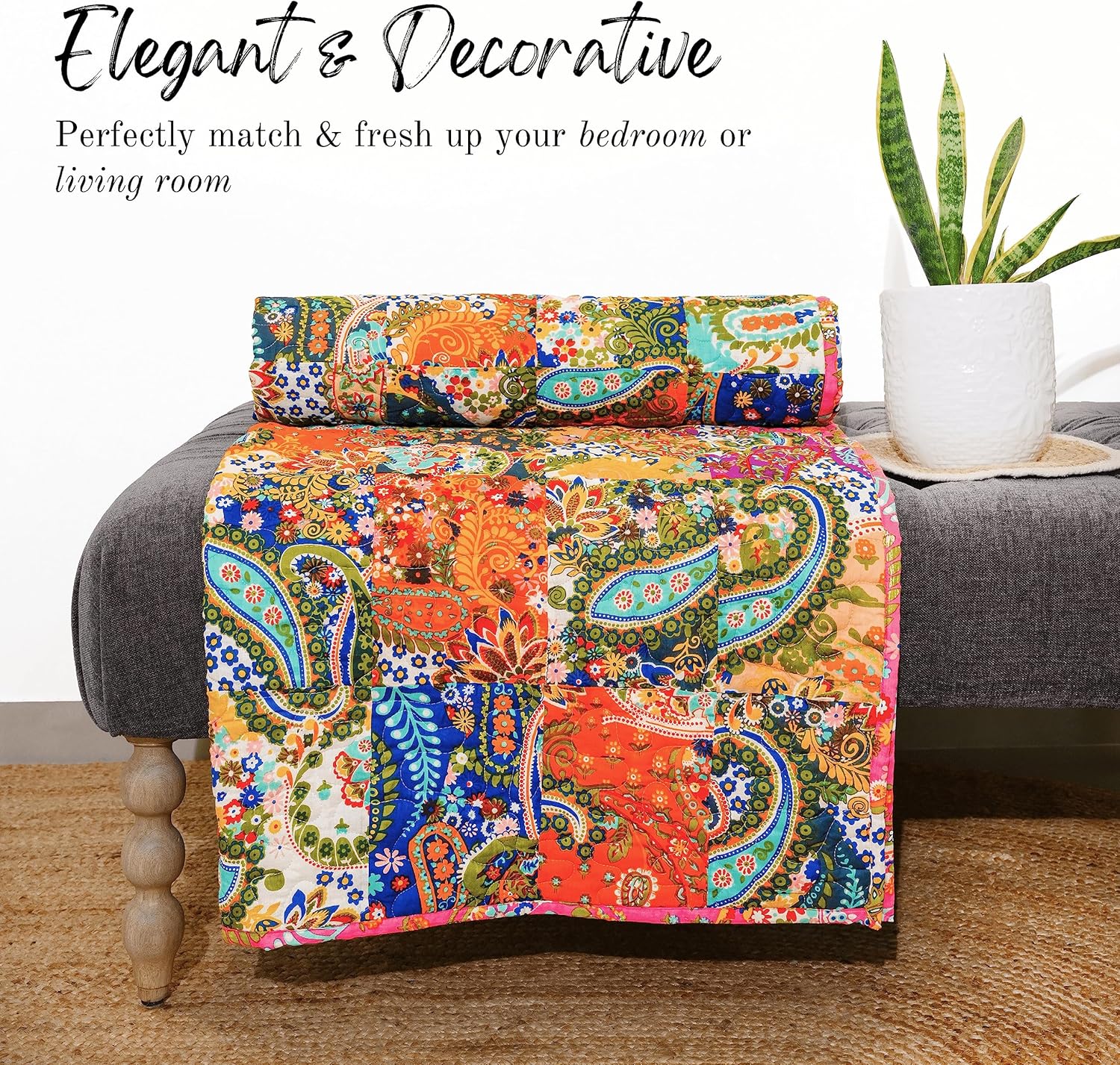 RAJRANG Multicolor Patchwork Quilt Vintage Indian Reversible Quilted Throw Blanket Super Soft and Warm Living Room Decorative for Sofa Couch 51 x 67 Inches - Image 5