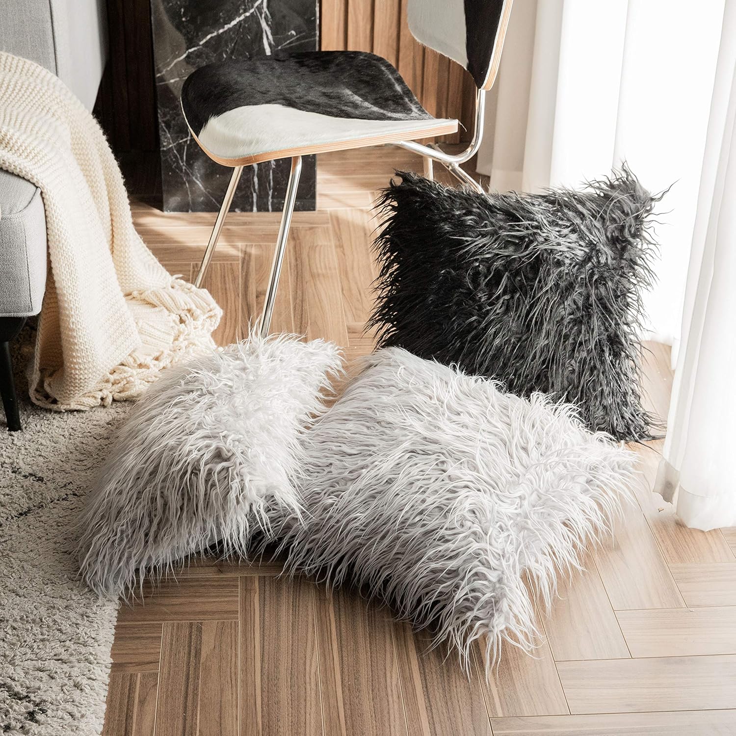 Kevin Textile Pack of 2 Decorative New Luxury Series Style Black Faux Fur Throw Pillow Case Cushion Cover for Sofa Bedroom Car 18 x 18 Inch 45 x 45 cm - Image 6