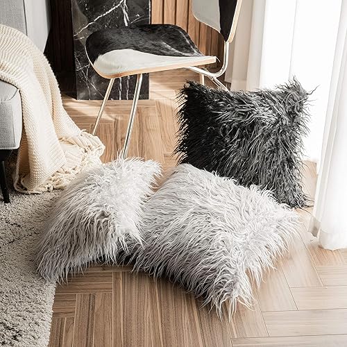 Miniatura 6 de K KEVIN TEXTILE - Juego de 2 fundas decorativas de lujo serie nueva estilo negro de pelo sintético para cojines de sofá, dormitorio y automóvil, 45