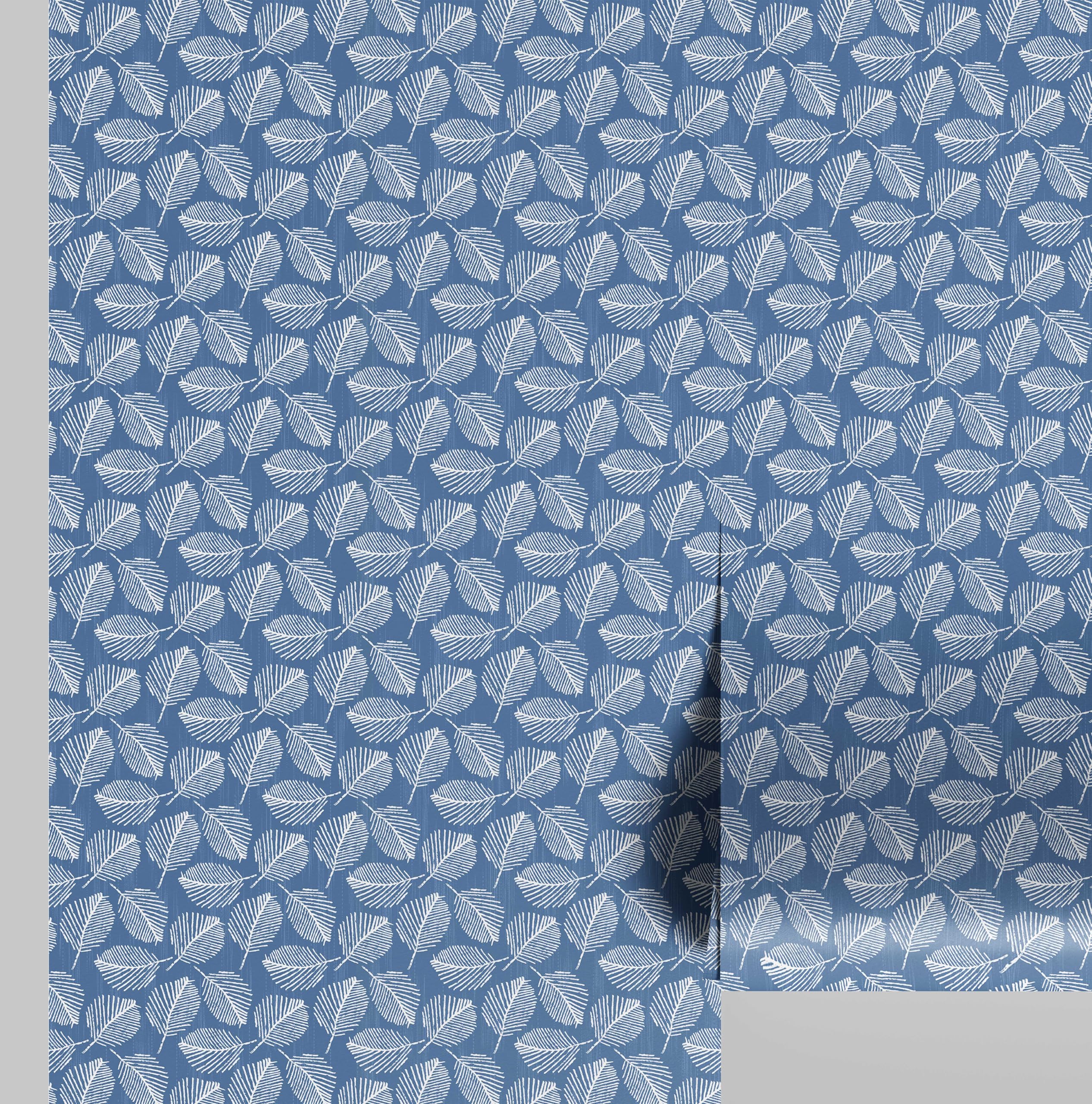 Papier peint vinyle autocollant feuilles S4Sassy bleu déco murale moderne