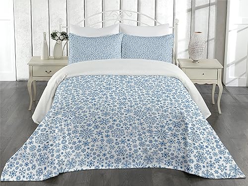 Miniatura 2 de Lunarable Snowflake Coverlet, Christmas Different Shapes Snowflakes Pattern Winter Frosty Arctic Print, 3 Piece Decorative Quilted Bedspread Set