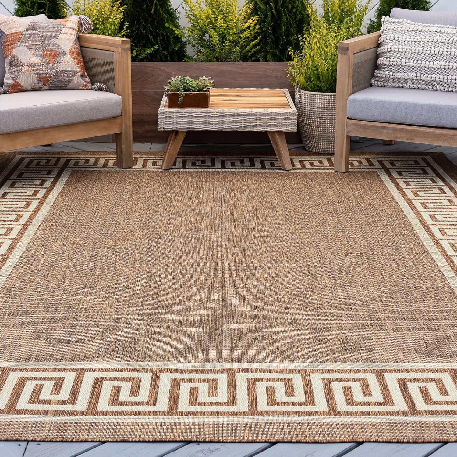 Brown Water Resistant 4x6 Indoor Outdoor Rug | Outdoor Rugs for Patios, Deck, Porch, Entry, Entryway | Outside Area Rug | Outdoor Patio Rug