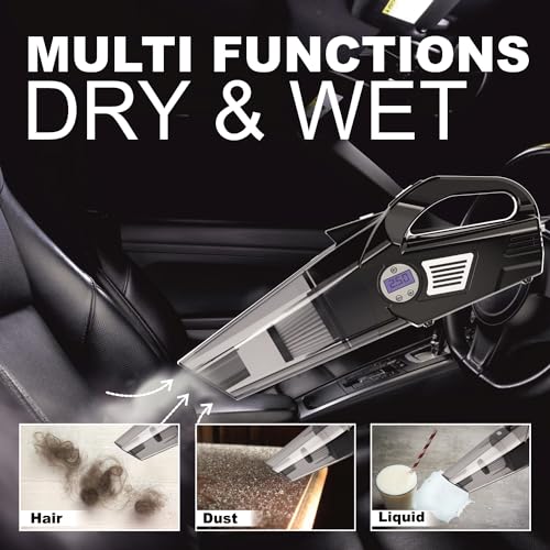 Image of 4 in1 Wireless Car Vacuum Cleaner with Tyre Inflator High Power 7000PA Handheld Car Vacuum LED Light, for Wet /Dry Use, Black (‎TWOWAY PRO)