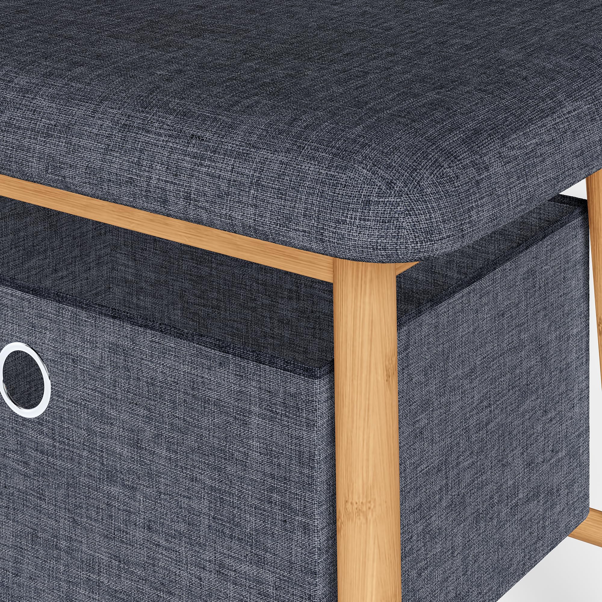 [en.casa] Panca da Scarpe con 2 Contenitori Scarpiera con Seduta Imbottita e 2 Scatole Porta Oggetti Scarpe Borse per Ingresso Corridoio 90 x 30 x 45 cm - Bambù Naturale/Grigio