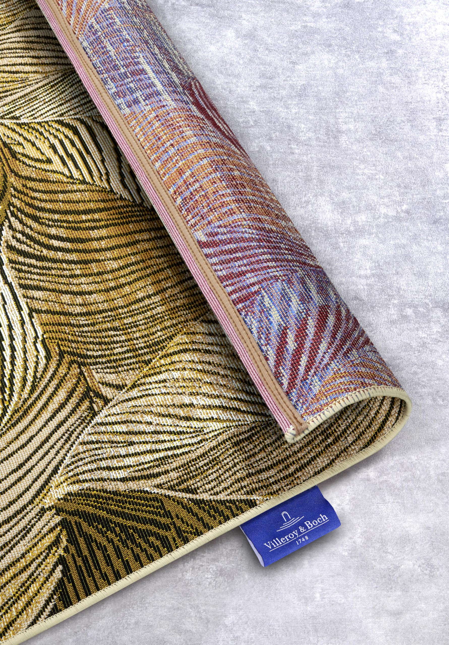 Villeroy & Boch Eugene Alfombra Moderna para Interior y Exterior, Tejido Plano, diseño de Hojas de Palmera, Certificado Öko-Tex Resistente a la Intemperie y a los Rayos UV, para balcón, terraza,