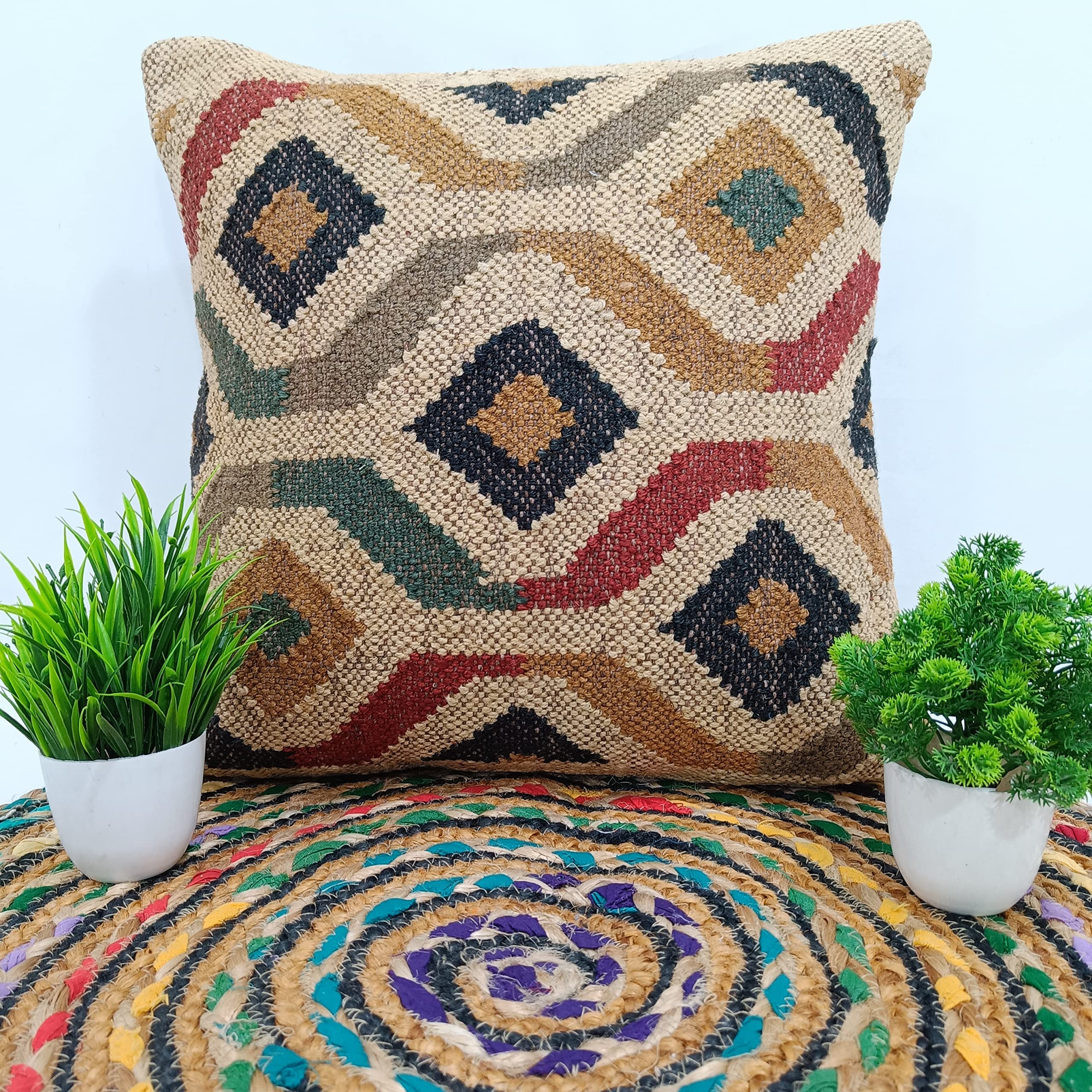 Trade Star Federa Per Cuscino In Moquette Rag 40x40 Cm – Fatta A Mano, Stile Hippie E Boho Per Divano