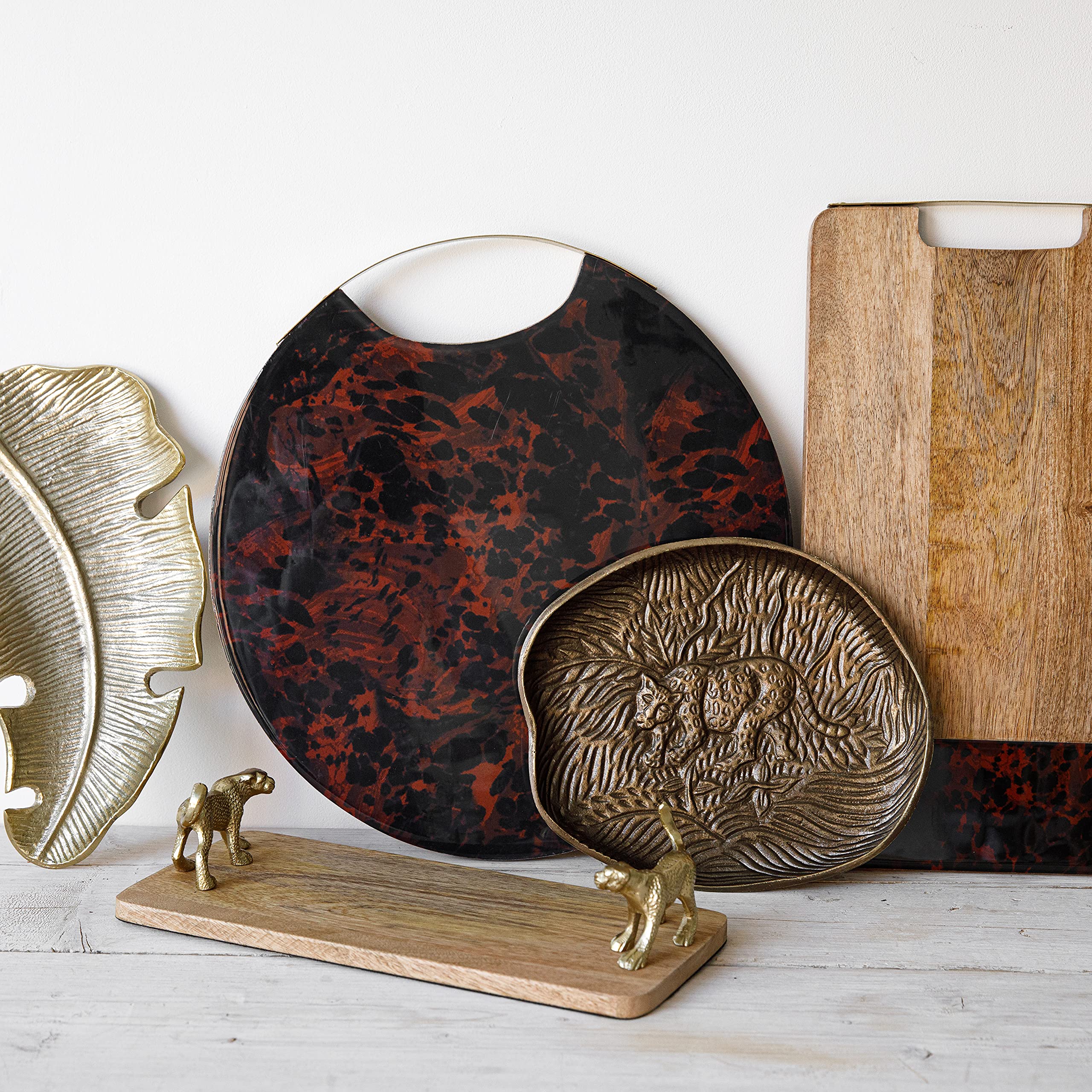 Artesà Oval Serving Platter, Rustic Embossed Metal Plate with Leopard Design, 24 x 21cm, Gold - Image 4