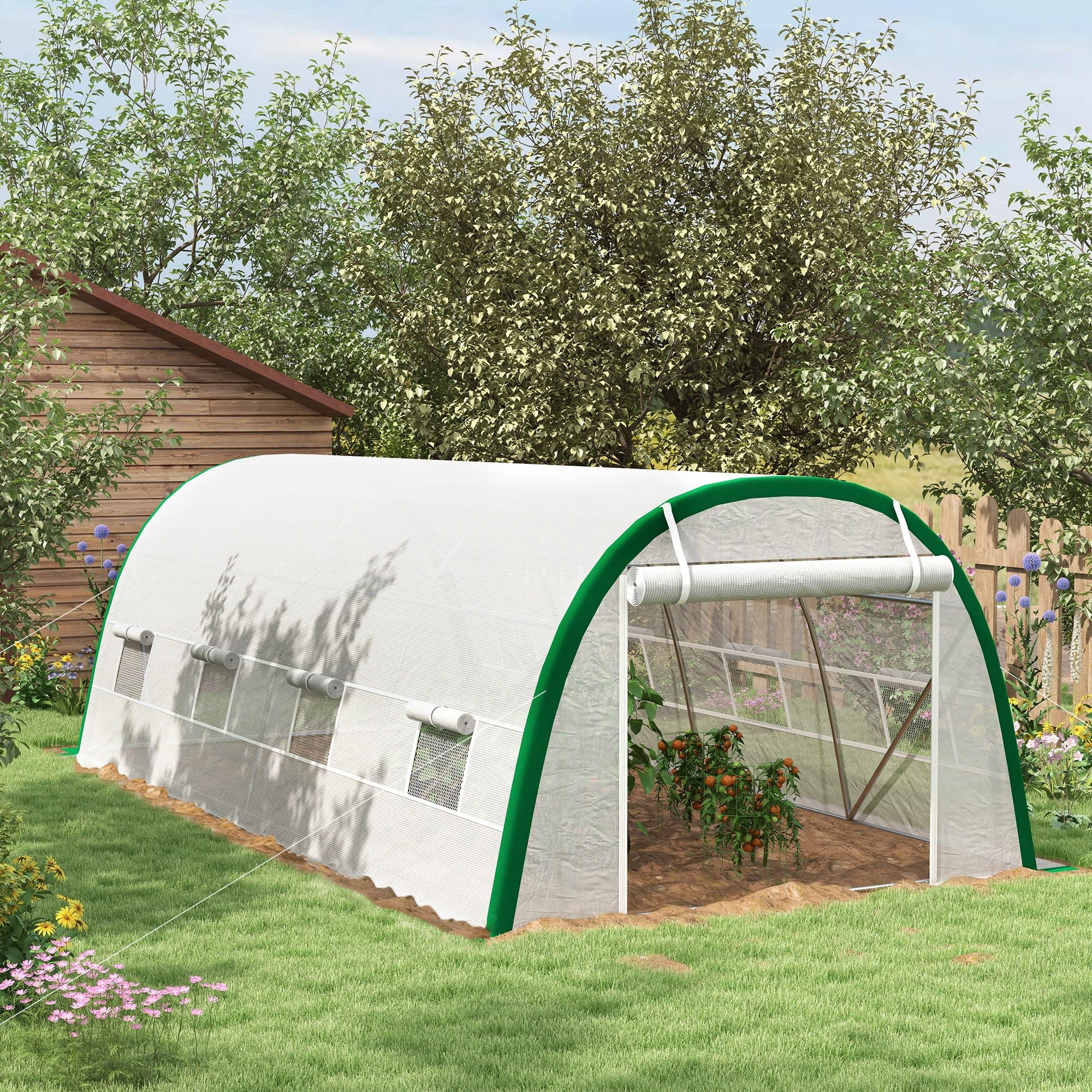 Outsunny - Invernadero de jardín (18 m²), diseño de túnel 6 x 3 x 2 m – 8 ventanas, puerta con cremallera enrollable – Estructura tubular de acero galvanizado, lona de PE de alta densidad, color