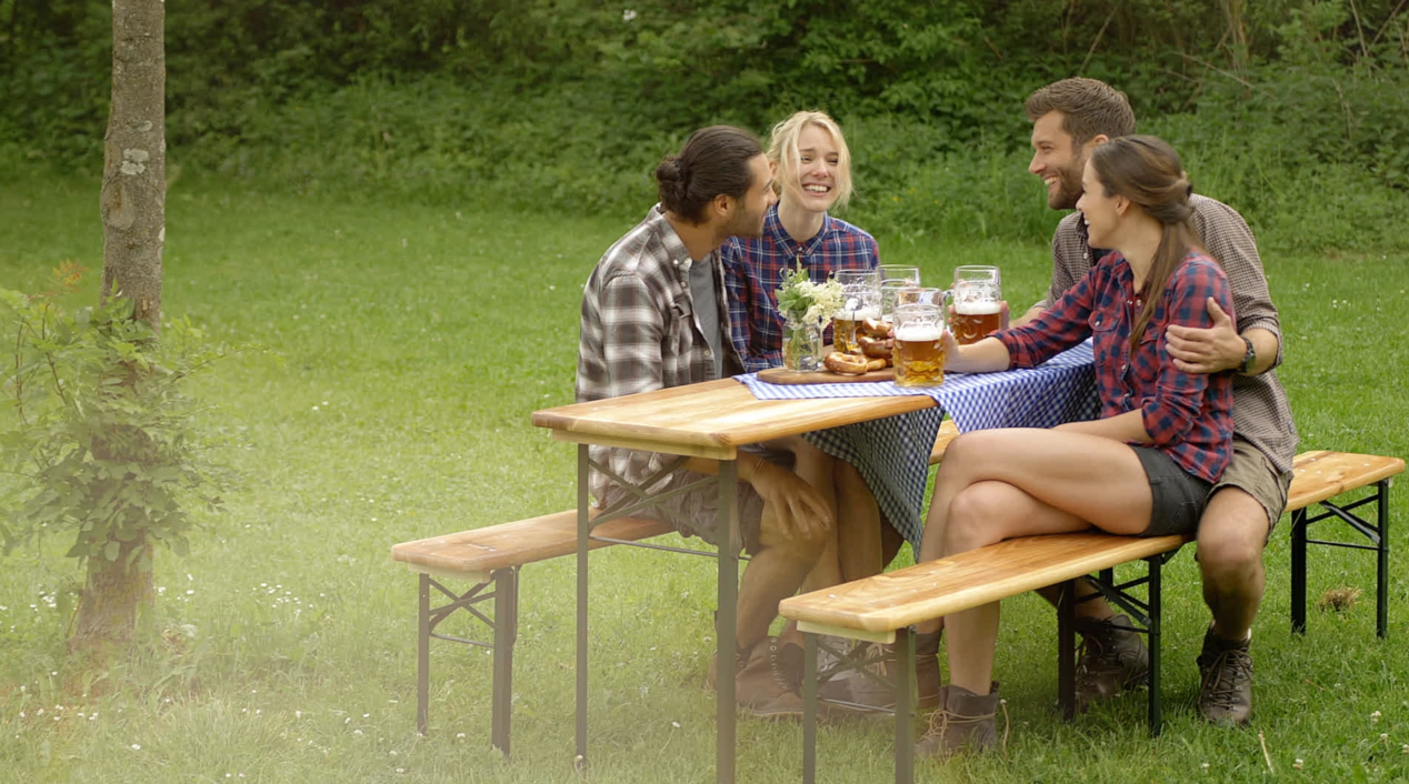 tectake® Bierzeltgarnitur, Festzeltgarnitur, Biertisch, Set 2X Bierbank 1x Tisch klappbar, als Gartenmöbel, Balkon Möbel oder zum Camping, platzsparend, wetterfest und robust Garten