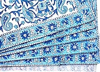Vista 4 de Rastogi Handicrafts Juego de 6 manteles individuales 100 % algodón estilo indio para mesa de comedor y servilletas (azul 1)