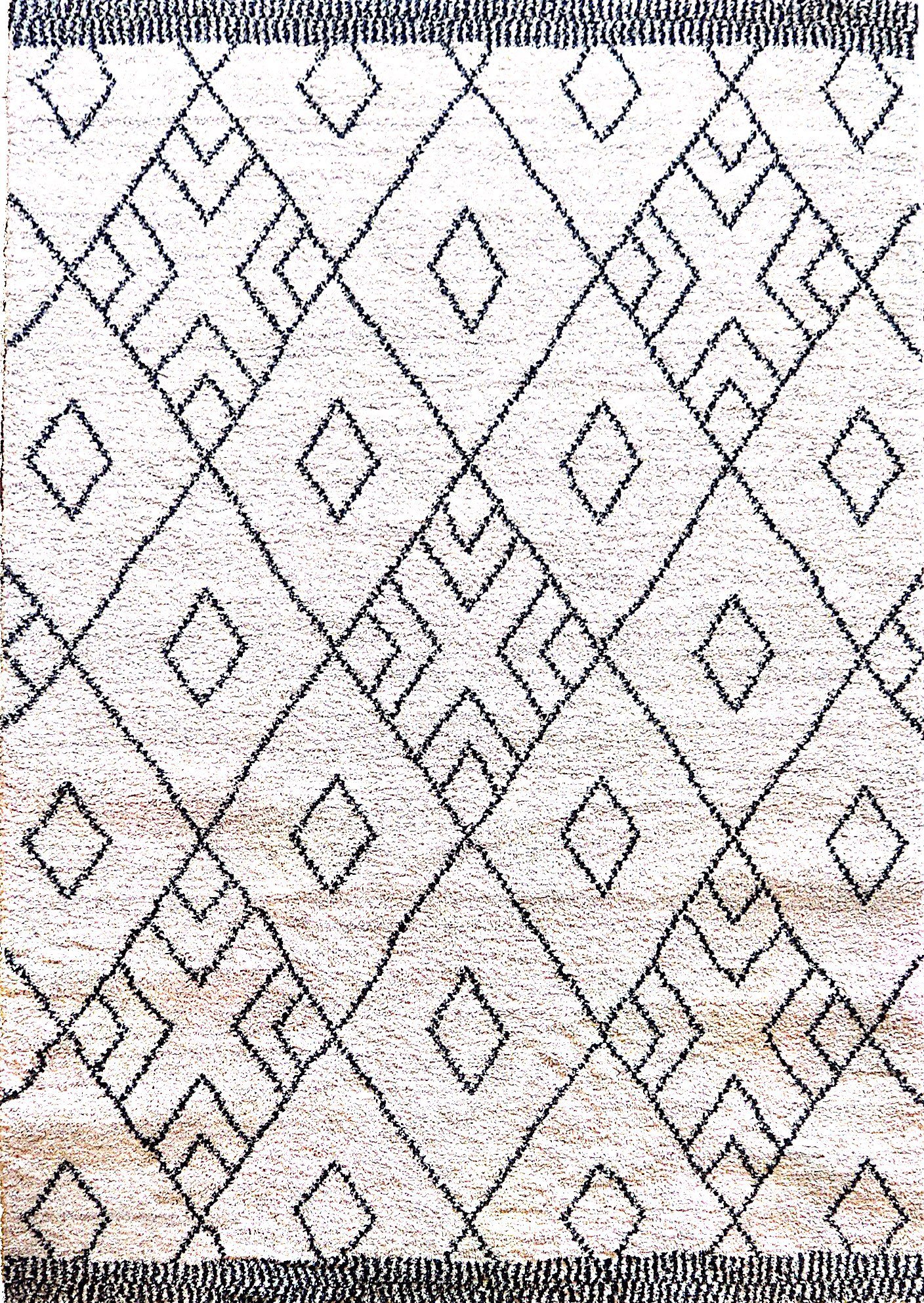 ASPECT MARJAN-Diamond/Rhombus Pattern Geometric Thick Soft Shaggy Rug (Cream/Grey, 120x170cm)