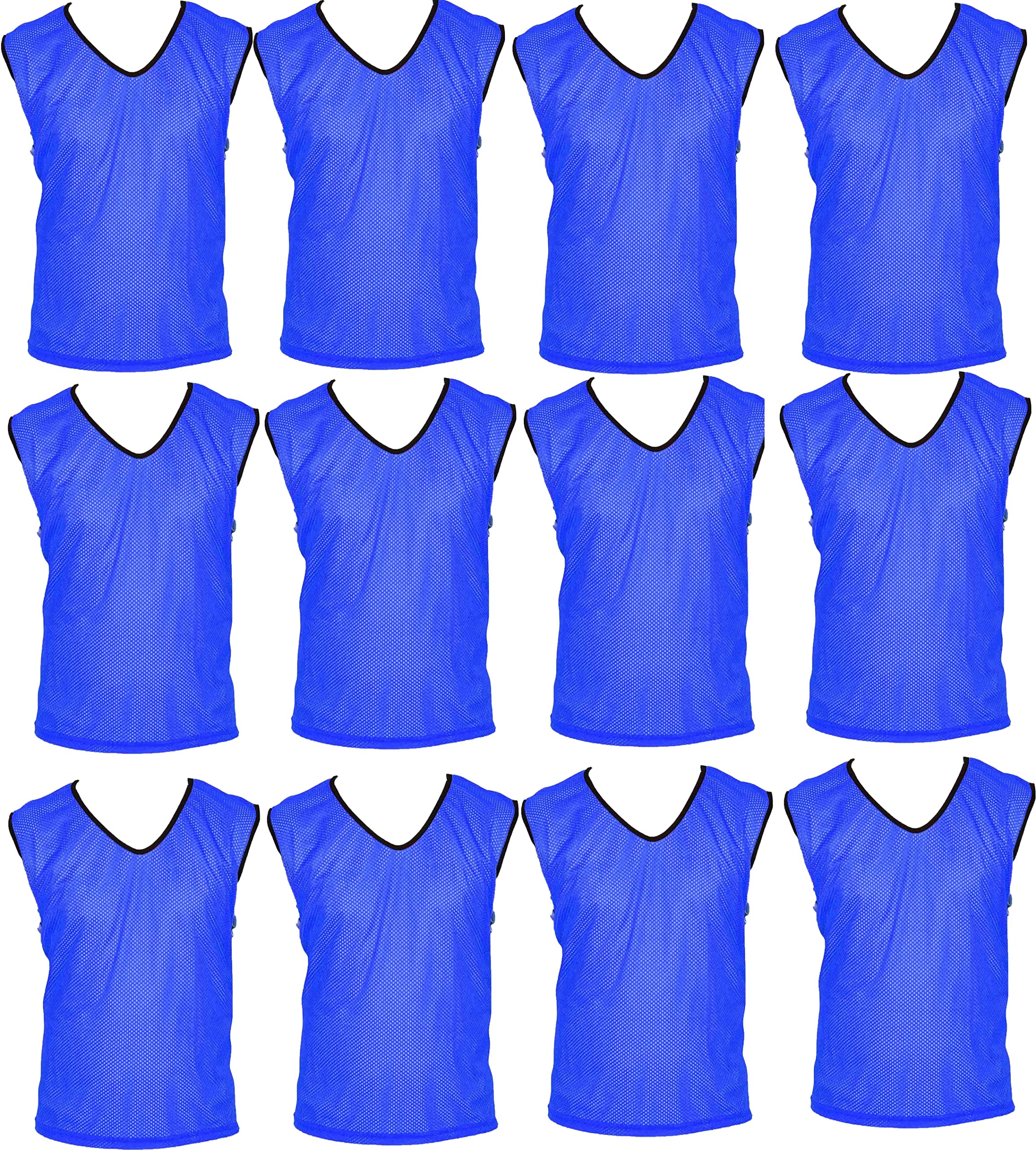 Training Pinnies for Soccer, Basketball, Football (Pack of 12) Mesh Scrimmage Vests for Youth & Adults - Breathable Practice Jerseys - Large Sports Bibs for Teams - 5 Colors Options