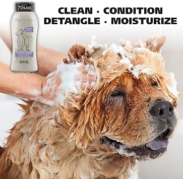 Wahl USA 4-in-1 Calming Dog Shampoo with Lavender Chamomile Scent Cleans, Conditions, Detangles, Moisturizes - Pet Friendly Formula - 24 Oz - Model 820000A