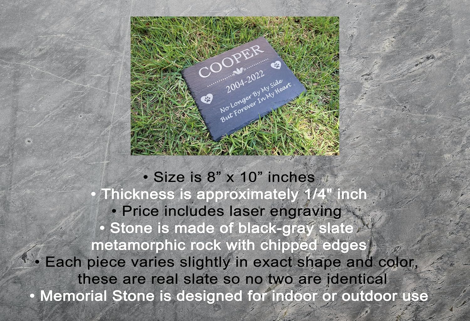 Custom Pet Memorial Slate Stone, Personalized 8x12 Dog Memorial Stone, Pet Grave Marker for Pet Dog Cat Horse, Headstone, Pet Headstone, Memorial Stone You Can Customize (Design 1)
