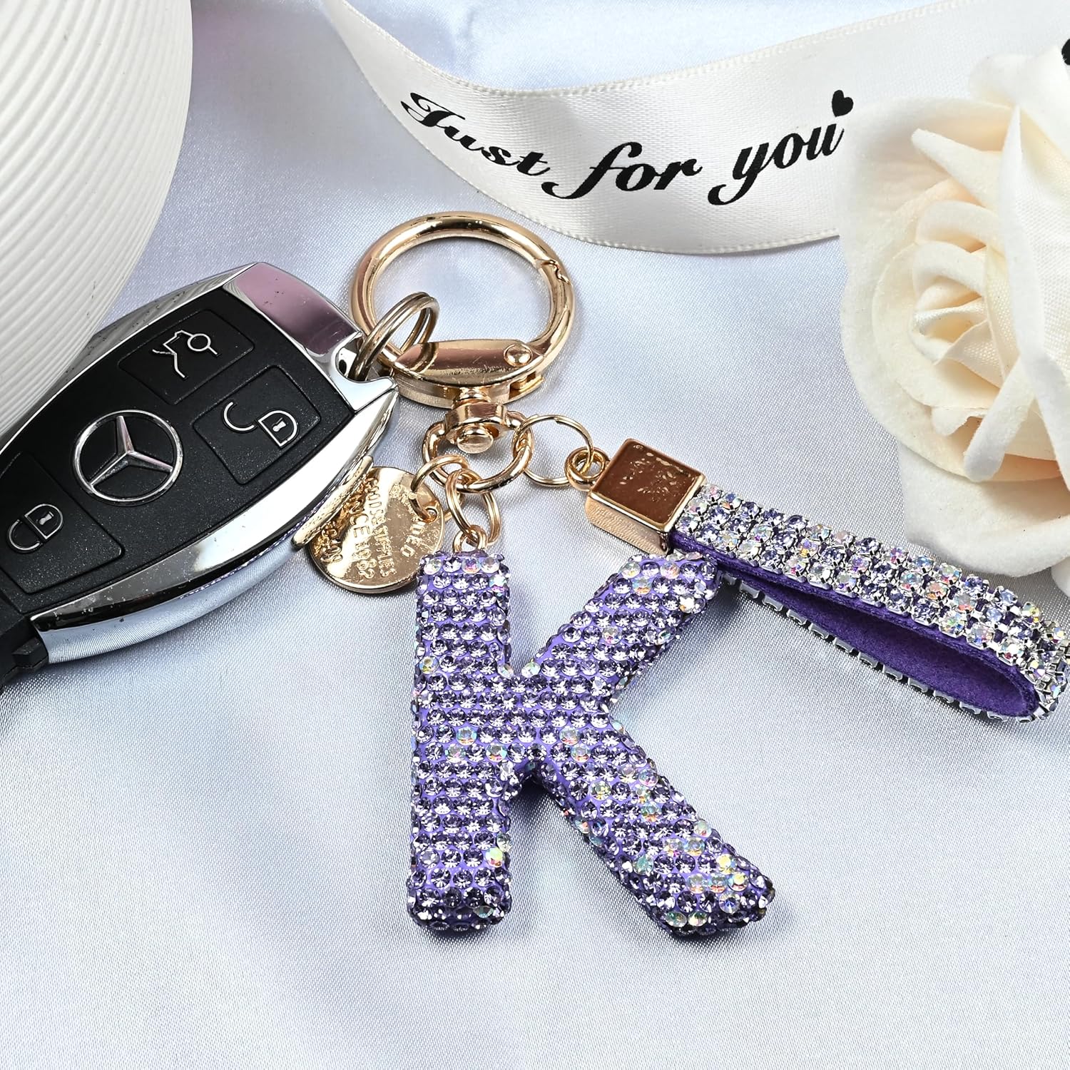 Pink Blue White Initial Letter Keychain Gift for Women Girls Bling Sparkly Cute Backpack Car Key Accessories Lanyard - Image 6