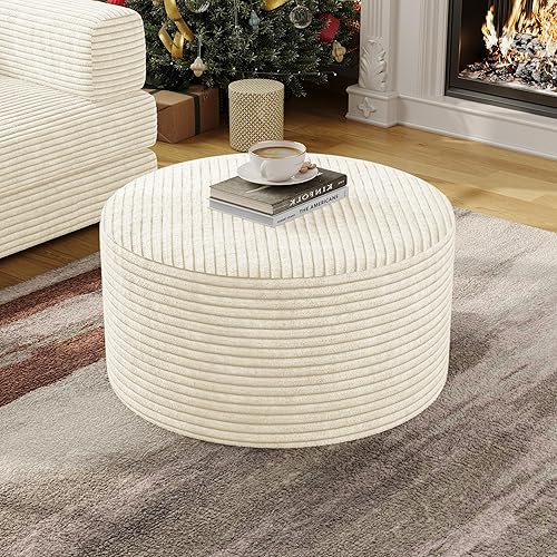 Miniatura 10 de Juego de 2 mesas auxiliares redondas, otomanas movibles para sofá modular de pana, mesa auxiliar redonda de espuma para sala de estar, juego de