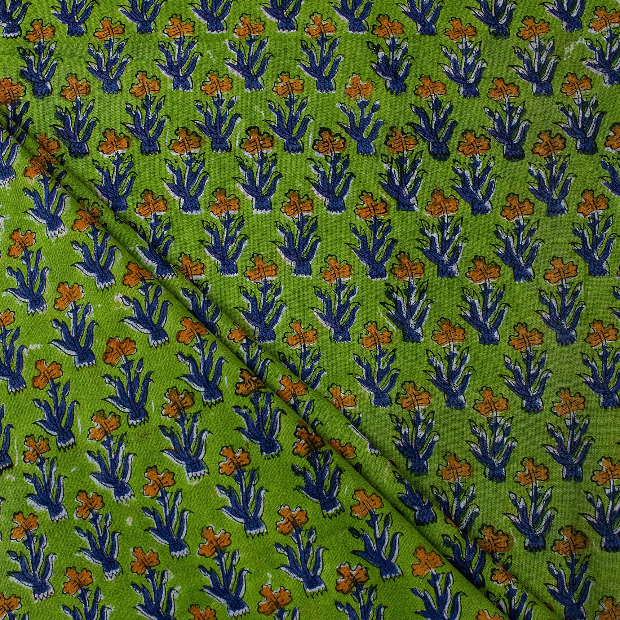 Pure Cotton Hand Block Print Fabric Cloth Piece Green Floral Botanic Print | Running Fabric Material Dressmaking| 1 Meter Cloth Piece 44 Inch Wide | Scarfs, Napkins and Crafts Making-image-21