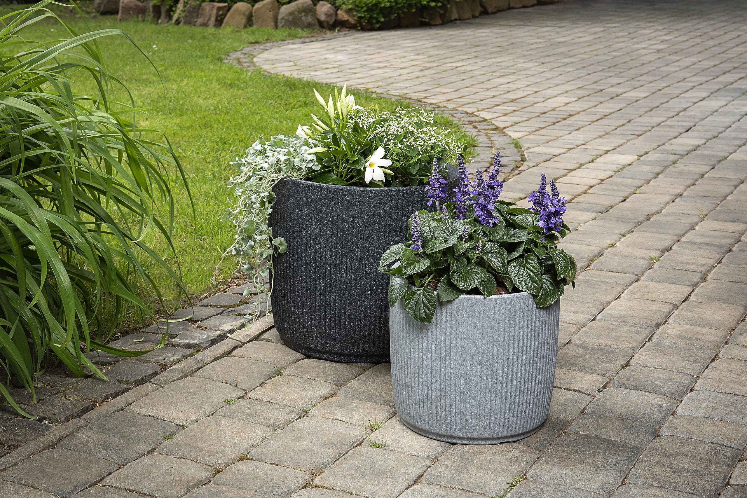 Scheurich Linetto 40 - Pot de Fleurs Rond - Gris Pierre - Fabriqué en Plastique recyclé - pour l'extérieur