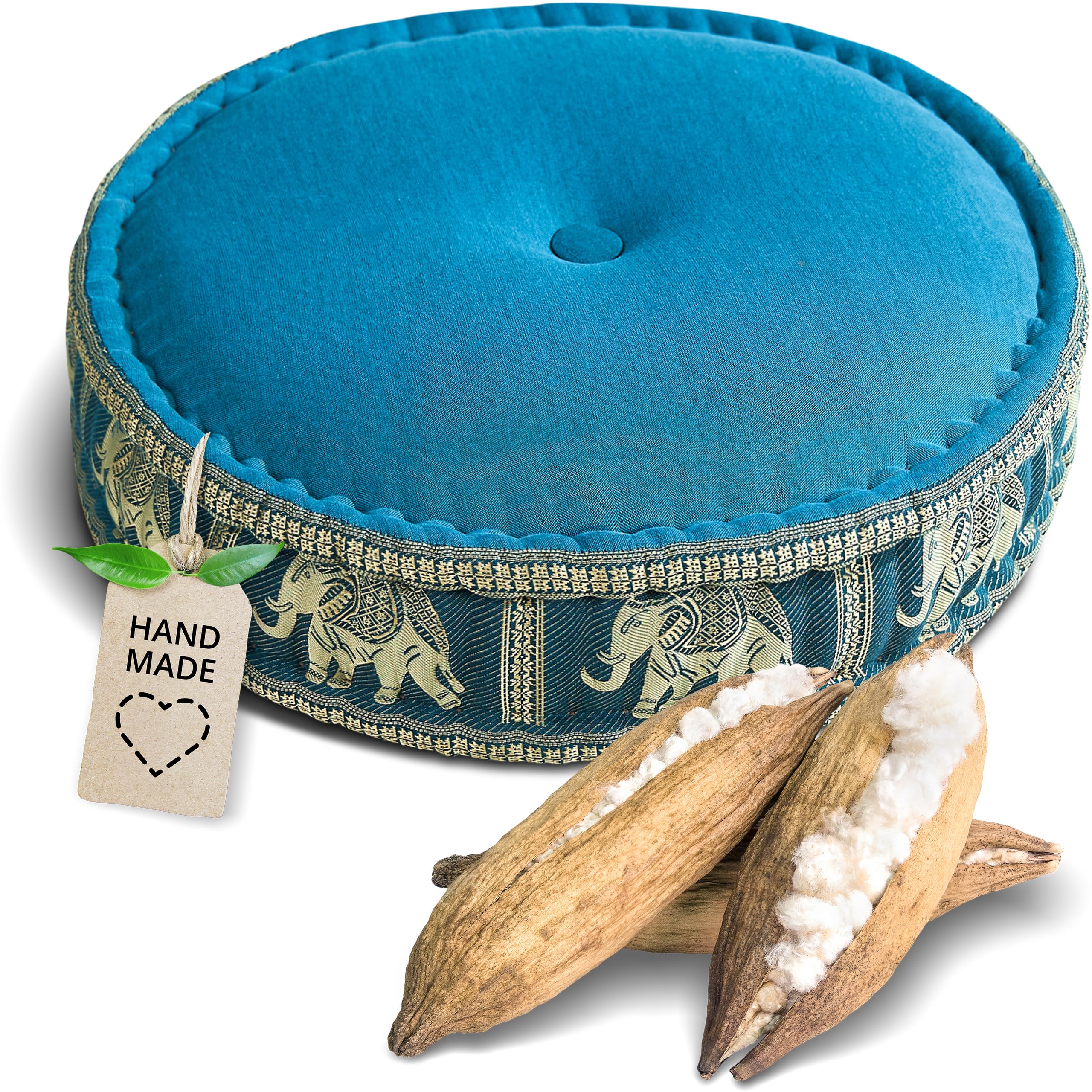 livasia cojín de meditación con seda tailandesa - Ø 45x15cm - Cojín de yoga bordado kapok, Puff, Cojín de suelo yoga meditación zen, Cojín para jardín/balcón, Zafu